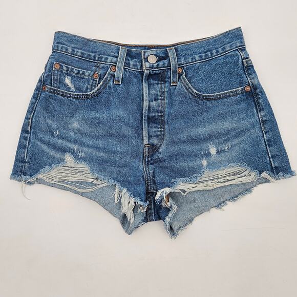 Levi's Blue Jean Short Shorts 501 Distressed 2/26‎ - Picture 5 of 11